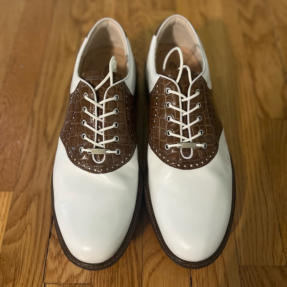 ECCO Men's White and Brown golf Shoes